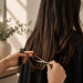 Professional hairstylist trimming the ends of long healthy hair in a modern salon to maintain shape, prevent split ends, and promote healthy hair.