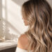Woman with soft balayage hair featuring warm honey blonde and brunette tones in loose, natural waves, showcasing the low-maintenance soft girl hair trend.